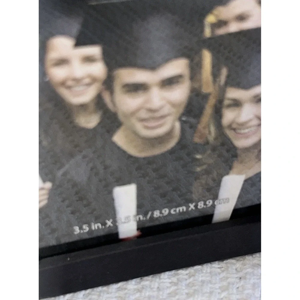 Graduation Cap Photo Frame Cube Black Mortarboard with Gold Tassel 3.5x3.5 Class